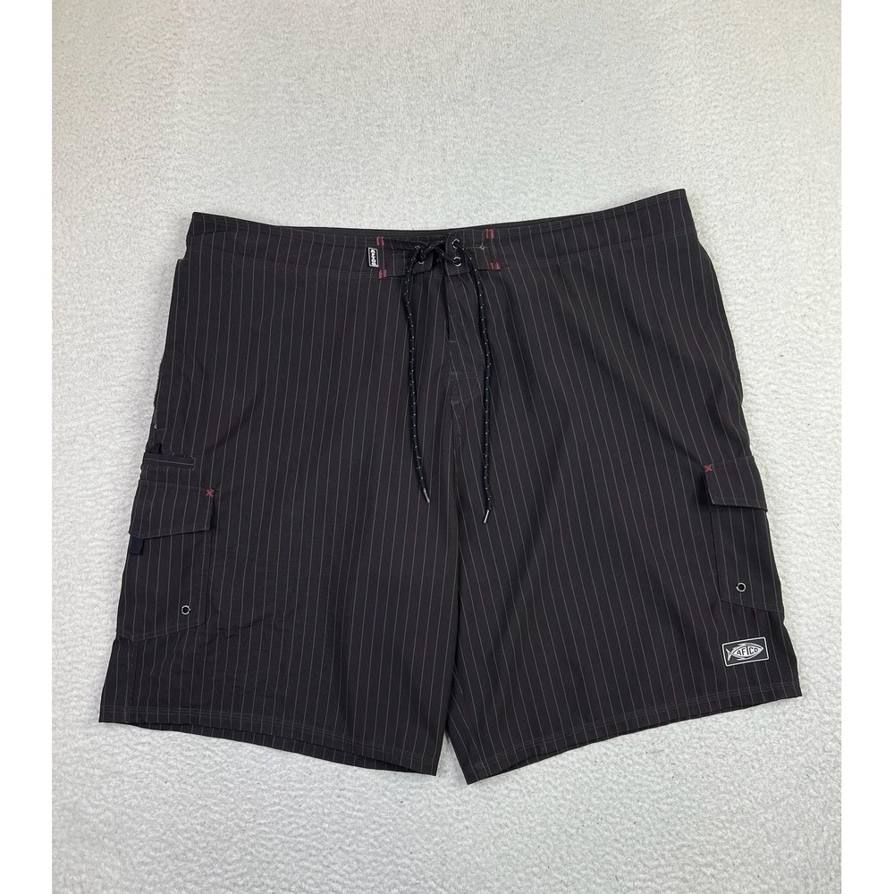 AFTCO Board Shorts Mens 42 Black Pinstripe Bluewater Fishing Swim‎ Trunks